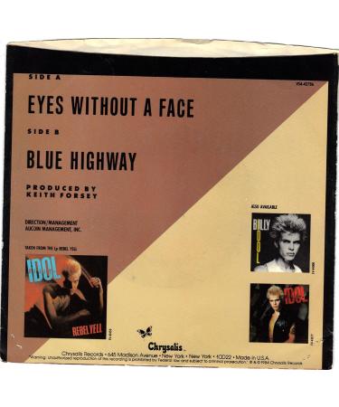 Buy IDOL Billy Eyes Without A Face 45rpm Record + PS - International Shipping Available - Buy Online on SooperMarket.com
