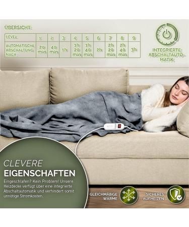Sinnlein Heating Ceiling - T V S d GS Checked 160x120cm Electrical Thermal Blanket with Timer 9 Heat Levels Washable Digital Display - Cuddly Light Gray Cover - Buy Online on SooperMarket.com