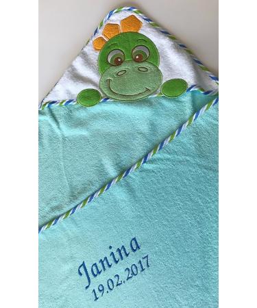 Kiddi Custom Embroidered Hooded Towel - 100x100 cm 100% Cotton Cozy Soft Dino Design Personalized with Name & Date of Birth - Buy Online on SooperMarket.com