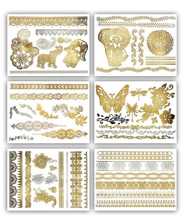 Terra Tattoos Gold Silver Metallic Temporary Tats - 75+ Boho Henna Designs - Waterproof, Non-Toxic, Long-Lasting - Ideal for Beach, Festivals & More! - Buy Online on SooperMarket.com