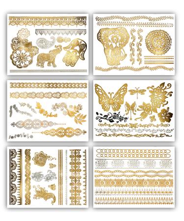 Terra Tattoos Gold Silver Metallic Temporary Tats 75+ Boho Henna Designs Mandalas  Flowers  Butterflies Waterproof Nontoxic Lasting Perfect for Beach  Festivals  & more!