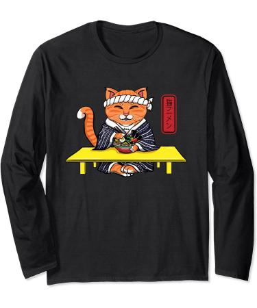 Japanese Cat Eating a Ramen Noodles Long Sleeve T-Shirt