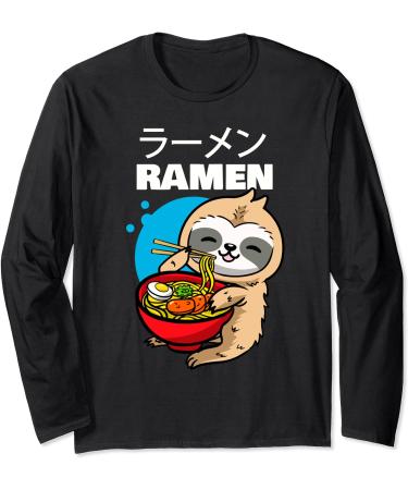 Kawaii Anime Sloth Eating Japanese Ramen Noodle Soup Long Sleeve T-Shirt