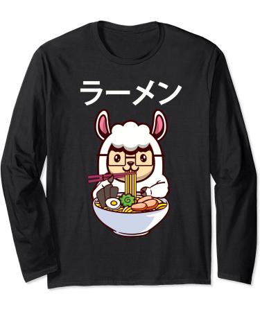 Kawaii Llamen Llama Eating a Ramen Noodle Bowl Long Sleeve T-Shirt