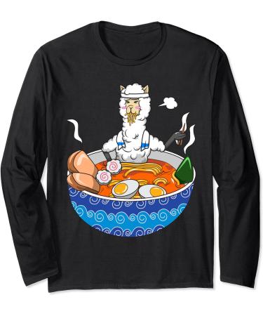 Japanese Kawaii Llamen Ramen Noodle Chillin Bowl Long Sleeve T-Shirt