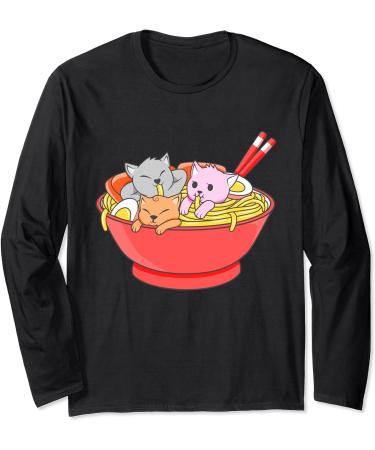 Anime Japanese Cat Ramen Kawaii Ramen Noodle Life Long Sleeve T-Shirt