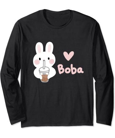 Cute Kawaii Bunny Boba Milk Tea Bubble Tea Graphic Long Sleeve T-Shirt