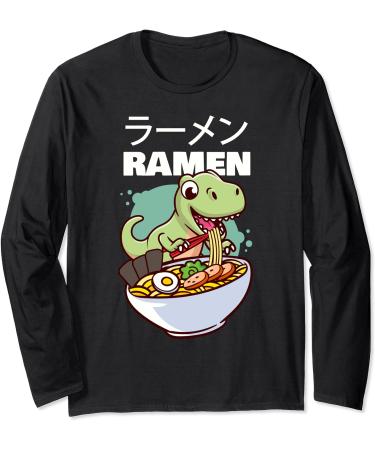 Kawaii Dino T-Rex eating Japanese Soup Ramen Noodle Long Sleeve T-Shirt