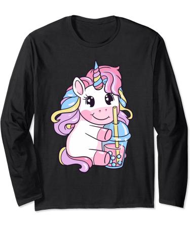Kawaii Bubble Tea | Unicorn Boba Tea for Milk Tea Lover Long Sleeve T-Shirt