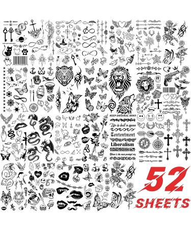52 Tiny Small Temporary Tattoos for Kids & Adults - Tribal Animals, Butterflies, Anchors, Compass, Flowers - 3D Fake Tattoo Stickers for Neck, Arm, Hands - Cute Face Tattoo Kits - Buy Online on SooperMarket.com