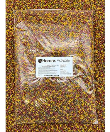 HERONS Koi Trio Pellets 3mm Premium Fish Food - 1Kg | Prebiotic with Spirulina, Omega 3 & Amino Acids | Enhances Color & Growth for Japanese Koi & Pond Fish - Buy Online on SooperMarket.com