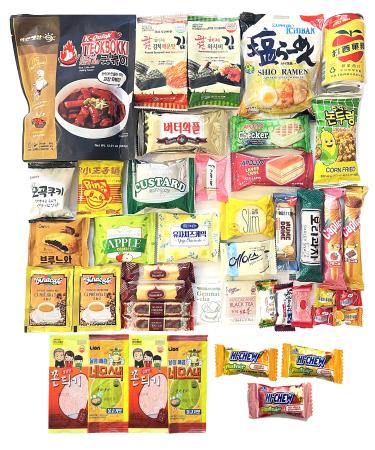 Asian Snack Box Variety Pack - 40 Count Individual Wrapped Gift Care Package Bundle Sampler Assortment Mix Japanese Korean Candy Chips Cookies Ramen Gummy Treats for Kids Adults College Students