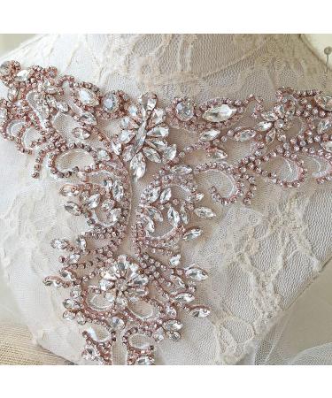 Sparkle Rhinestone Applique Beaded Patch for Wedding Dress - Rose Gold Crystal Neckline Accessory - Buy Online on SooperMarket.com