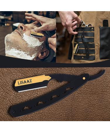 Lisaaz Straight Razors for Men - 100 Blades, Black Stainless Steel, Professional Finish - Quality Mens Shaving Razors - Navajas para Barbero - 4.8 inch Matte Black Gold Clip - Buy Online on SooperMarket.com