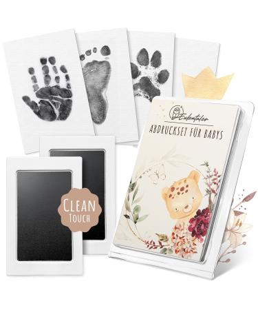 Eulentaler The baby impression set I 0-6 months i recommended by educators i for handprint footprint & paw print I incl. 2 stamp cushion & 4 printing cards I gift for birth small (0-6 months)