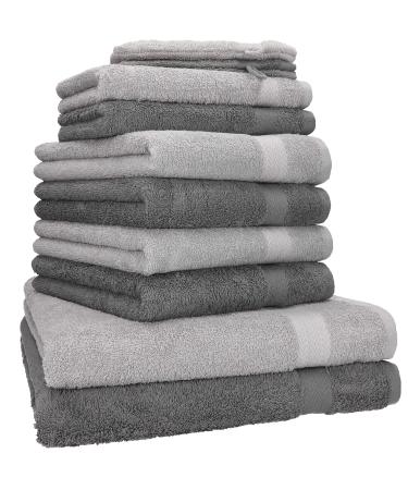 Betz 10 Series Premium frottier towel set - 2x shower towels - 4x towels - 2x guest towels - 2x washing gloves - color anthracite & silver gray