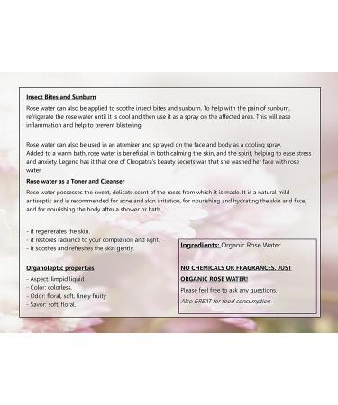 Organic Moroccan Rose Water - 8oz | 100% Pure & Food Grade | Imported from Morocco | Hydrating & Rejuvenating Spray - Buy Online on SooperMarket.com