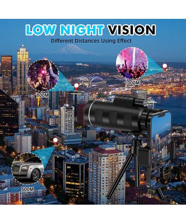 JiaSifu 40x60 Monocular Telescope with Smartphone Adapter - BAK4 Prism, FMC Lens, Low Light Vision - Ideal for Wildlife, Hunting, Camping - Black - Buy Online on SooperMarket.com