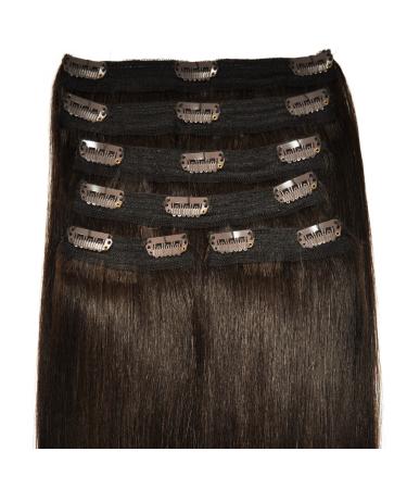 Super Thick Deluxe Full Head Real Clip -in Hair Extensions - 100% Remy Quadruple Weft Human Hair (18 Inch 210g 2 - Intense Dark Brown Brunette) #2 - Intense Dark Brunette.