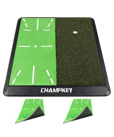 CHAMPKEY Path Feedback Golf Hitting Mat - Pro Nylon Turf and Replaceable Impact Surface Golf Mat - Come with 2 Replaceable Impact Surface , 9 Plastic Tees and Rubber Tee Holder M (13" x 17")