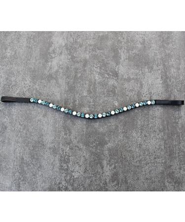 Happiness Hinge Forehead Straps Turquoise Petrol & White Opal | Large Glitter Chats with Silver Border | Hand-Sewn in Germany | Pony Leather Color Black - Buy Online on SooperMarket.com