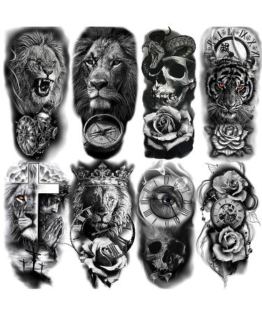COKTAK 22 Sheets 3D Forearm Half Sleeve Temporary Tattoos - Large Tribal Lion Warrior Tiger Wolf Flower Skull Fake Tattoo Stickers for Men Women Adults - Halloween Black 3D Realistic Tatoo Rose Animals - Buy Online on SooperMarket.com