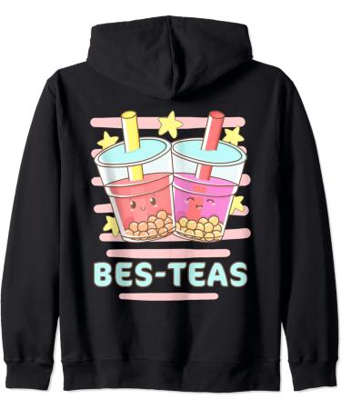 Kawaii Boba Bes-Teas Besties Best Friends Bubble Tea Zip Hoodie