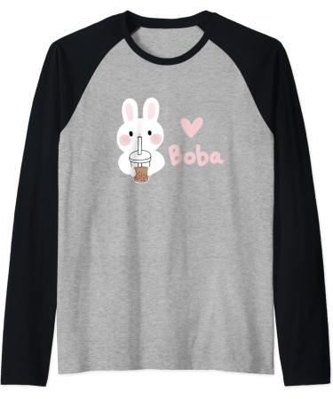 Cute Kawaii Bunny Boba Milk Tea Bubble Tea Graphic Raglan Baseball Tee
