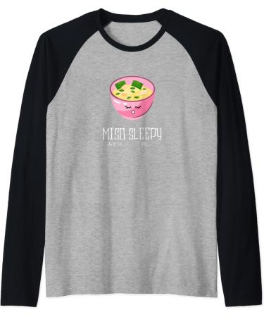 Japanese Classic Anime Miso Sleepy Ramen Bowl Raglan Baseball Tee