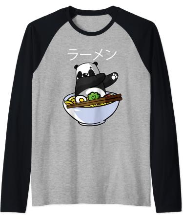 Kawaii Anime Dabbing Panda Eating Ramen Noodle Raglan Baseball Tee