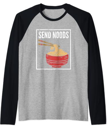 Send Noods I Funny Noodle Pasta I Japanese Ramen Raglan Baseball Tee