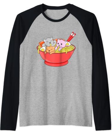 Anime Japanese Cat Ramen Kawaii Ramen Noodle Life Raglan Baseball Tee