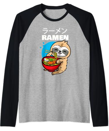 Kawaii Anime Sloth Eating Japanese Ramen Noodle Soup Raglan Baseball Tee