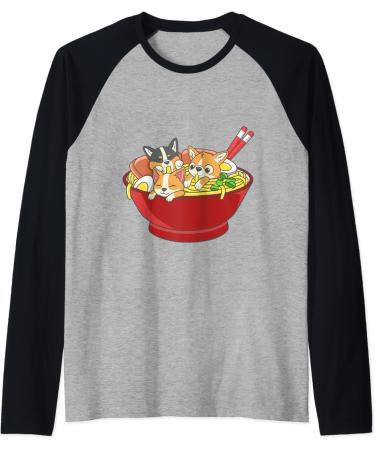 Anime Japanese Corgi Ramen Kawaii Ramen Noodle Life Raglan Baseball Tee