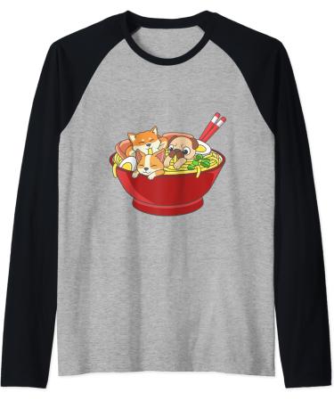 Anime Japanese Dog Ramen Kawaii Ramen Noodle Life Raglan Baseball Tee