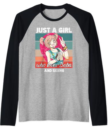 Just a girl who loves boba and Skiing kawaii Raglan Baseball Tee