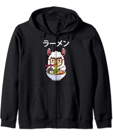Kawaii Llamen Llama Eating a Ramen Noodle Bowl Zip Hoodie