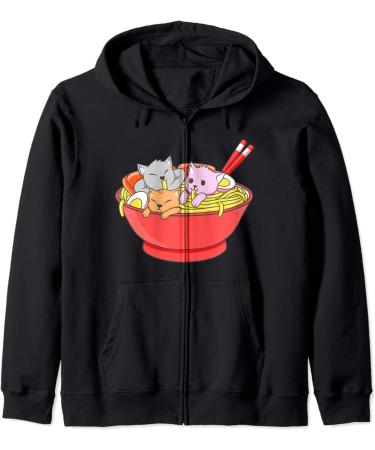 Anime Japanese Cat Ramen Kawaii Ramen Noodle Life Zip Hoodie