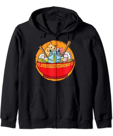 Anime Cat Japanese Ramen Noodles I Funny Ramen Zip Hoodie