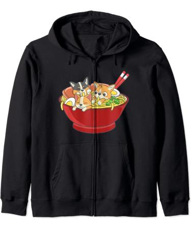 Anime Japanese Corgi Ramen Kawaii Ramen Noodle Life Zip Hoodie