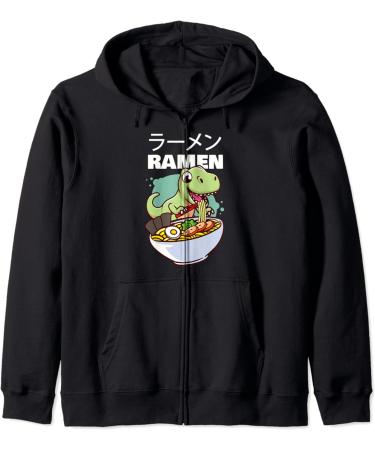 Kawaii Dino T-Rex eating Japanese Soup Ramen Noodle Zip Hoodie