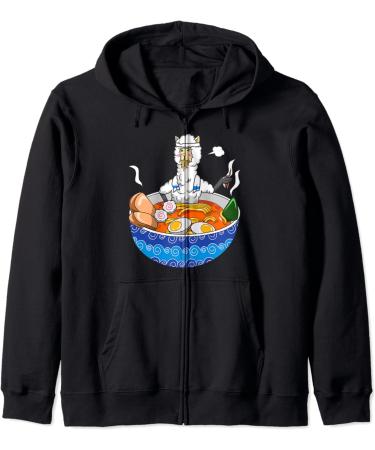 Japanese Kawaii Llamen Ramen Noodle Chillin Bowl Zip Hoodie