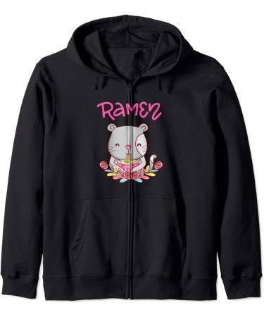 Kawaii Kitty Cat Eating Ramen Noodles Zip Hoodie