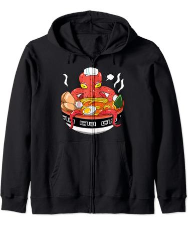 Japanese Kawaii Ramen Octopus Noodle Chillin Bowl Zip Hoodie