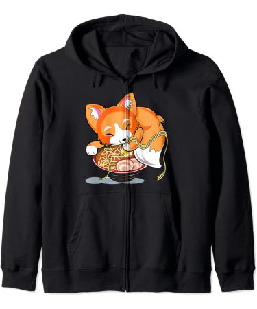 Ramen Noodles Fox Lover Kawaii Japanese Anime Zip Hoodie