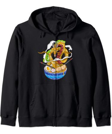 Japanese Kawaii Dragon Ramen Noodle Chillin Bowl Zip Hoodie