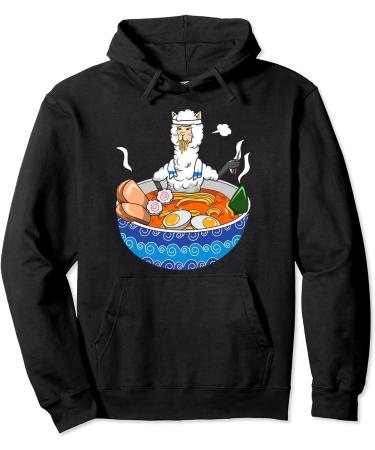 Japanese Kawaii Llamen Ramen Noodle Chillin Bowl Pullover Hoodie