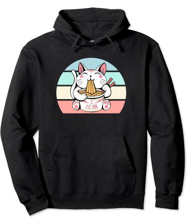 Kawaii Cat Neko Eating Ramen Noodle Soup Japanese Aesthetic Pullover Hoodie
