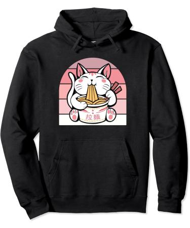 Kawaii Cat Neko Eating Ramen Noodle Soup Japanese Aesthetic Pullover Hoodie