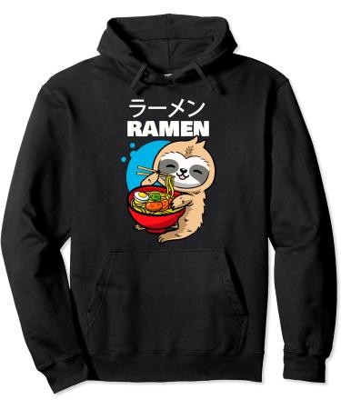 Kawaii Anime Sloth Eating Japanese Ramen Noodle Soup Pullover Hoodie